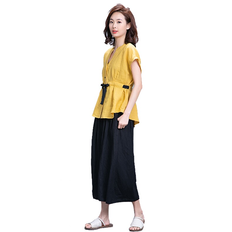 收腰套装/套裙2021年夏季圆领纯色气质百搭优雅阔腿裤,女装套装/套裙,独衣靓
