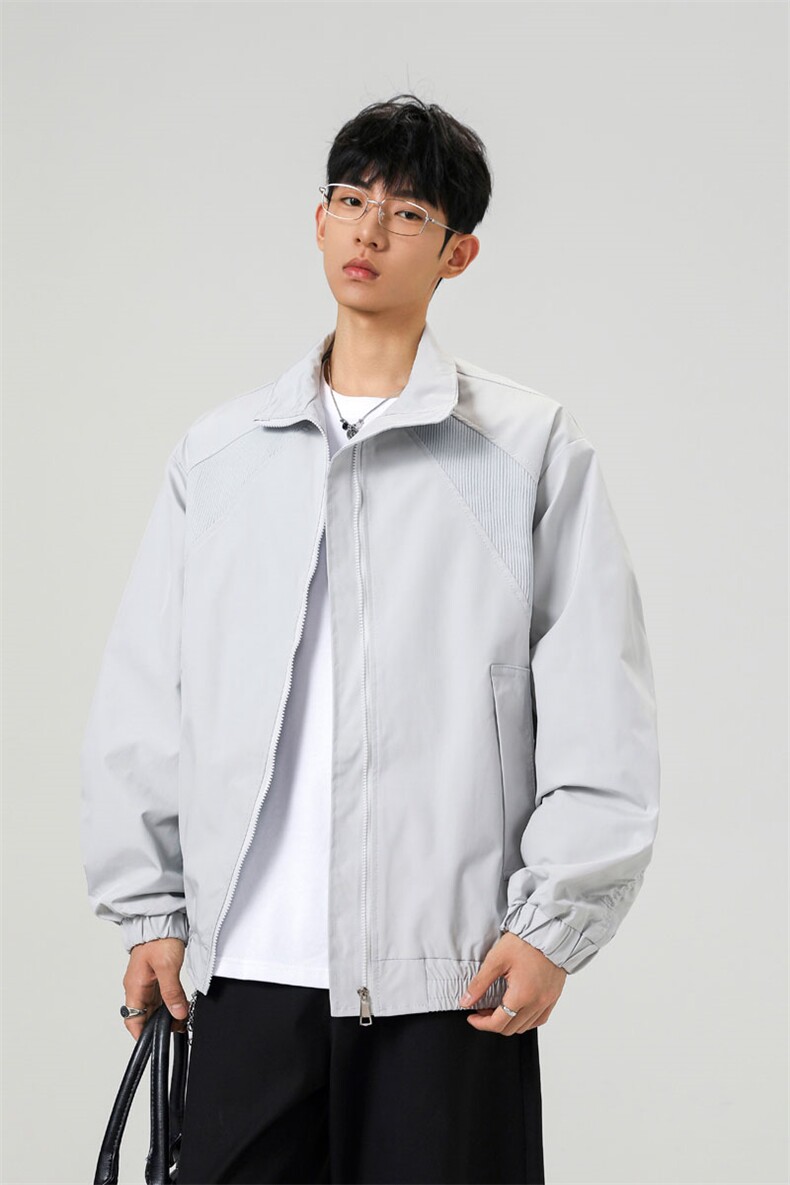 美式罗纹拼接袖子褶皱大码M-5XL教练夹克男JK78056P69控105,男装夹克,星座226-1