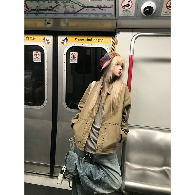 网图有货美式复古铆钉工装外套男女宽松休闲翻领夹克A1346-P95,男装夹克,星座1505