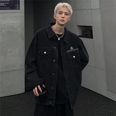 美式水洗吊染做旧牛仔外套男春秋季情侣休闲印花夹克JK103-特批68，男装夹克，电商C307