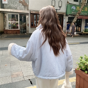 A576-P118 两面穿羊羔绒棉服美式复古条纹宽松加厚外套图片
