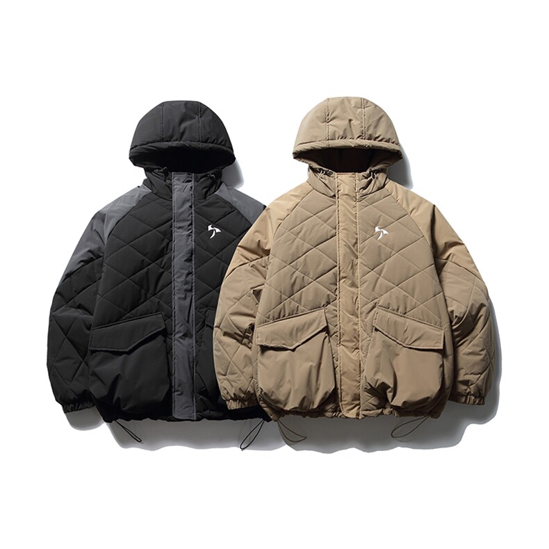 南夏乔装2025冬季新款撞色拼接绗棉连帽棉服日系复古男士宽松棉衣,男装棉衣,电商S006（B521）