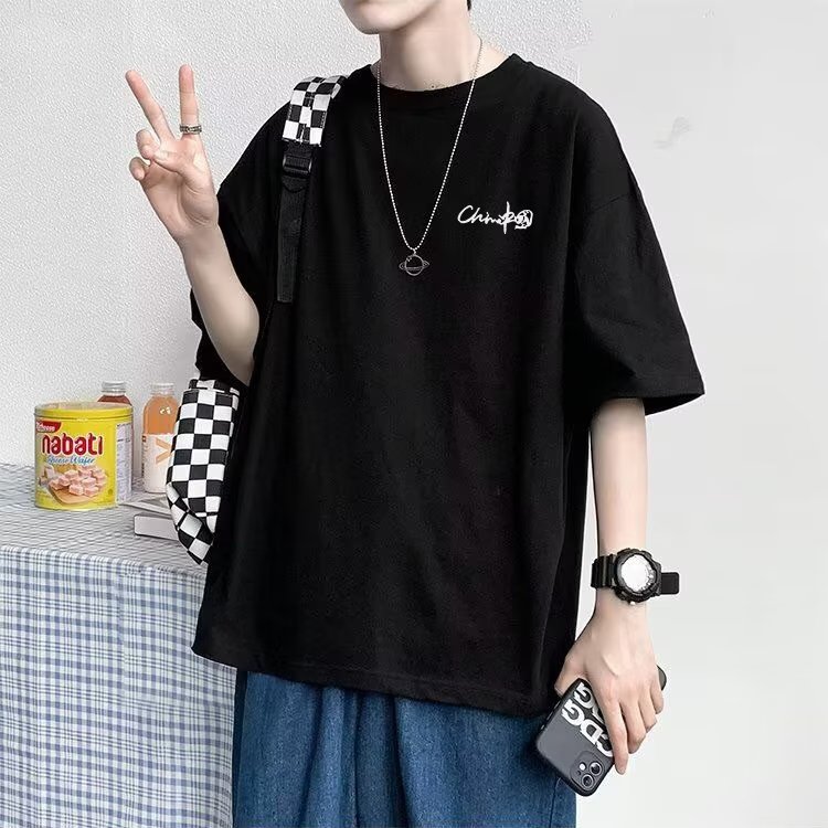 2023春夏季新款男休闲圆领短袖T恤黑白灰G126P28图片
