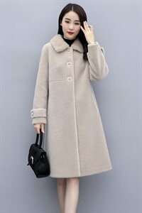 2022冬季品质时尚纯羊毛颗粒绒水貂毛领中长款皮毛一体大衣外套女图片