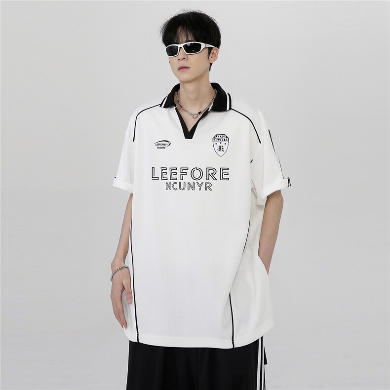 条纹翻领创意印花百搭美式学生街头休闲百搭短袖POLO衫T900-P38,男装Polo衫,电商C307