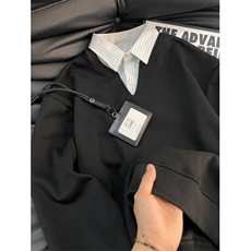 假两件条纹翻领卫衣学院风百搭时尚加绒男女设计感上衣W208，男装卫衣，星座1116A（原606A-3）