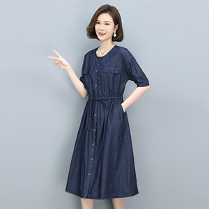 牛仔连衣裙女夏装2023年新款中长款收腰显瘦气质薄款小个子a字裙图片