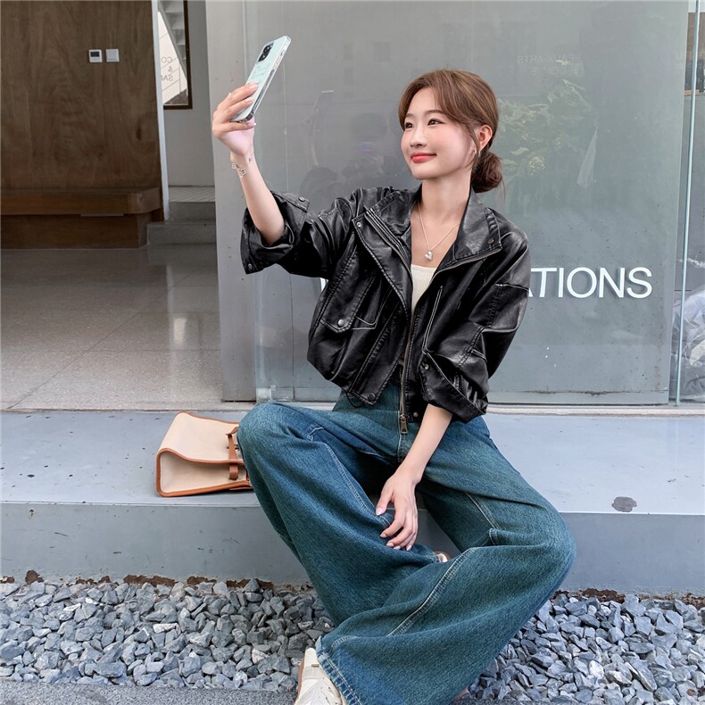 短款小皮衣女新款2025超火酷飒风复古PU机车上衣秋外套时尚显瘦版,女装皮衣,意芙