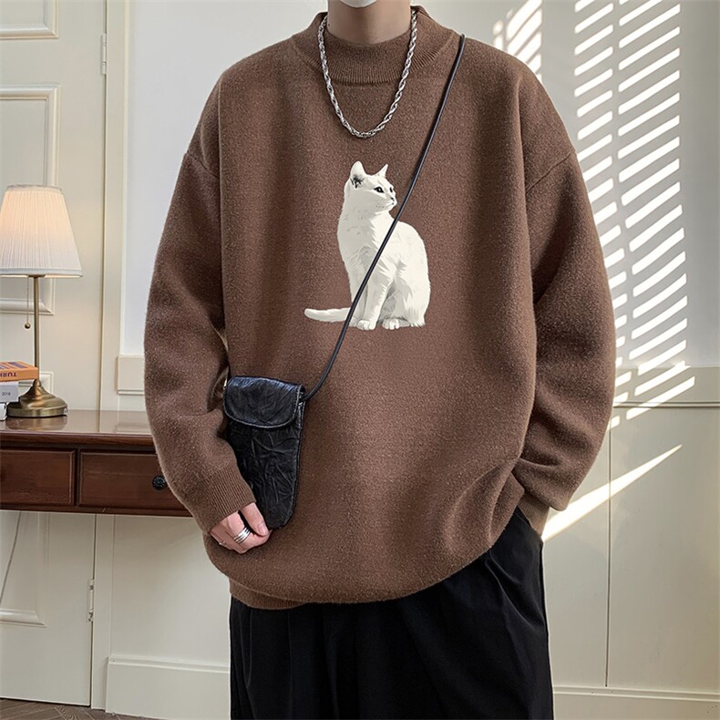 半高领毛衣男大码胖子针织衫毛线衣 M18407-P45 加绒款-P65图片