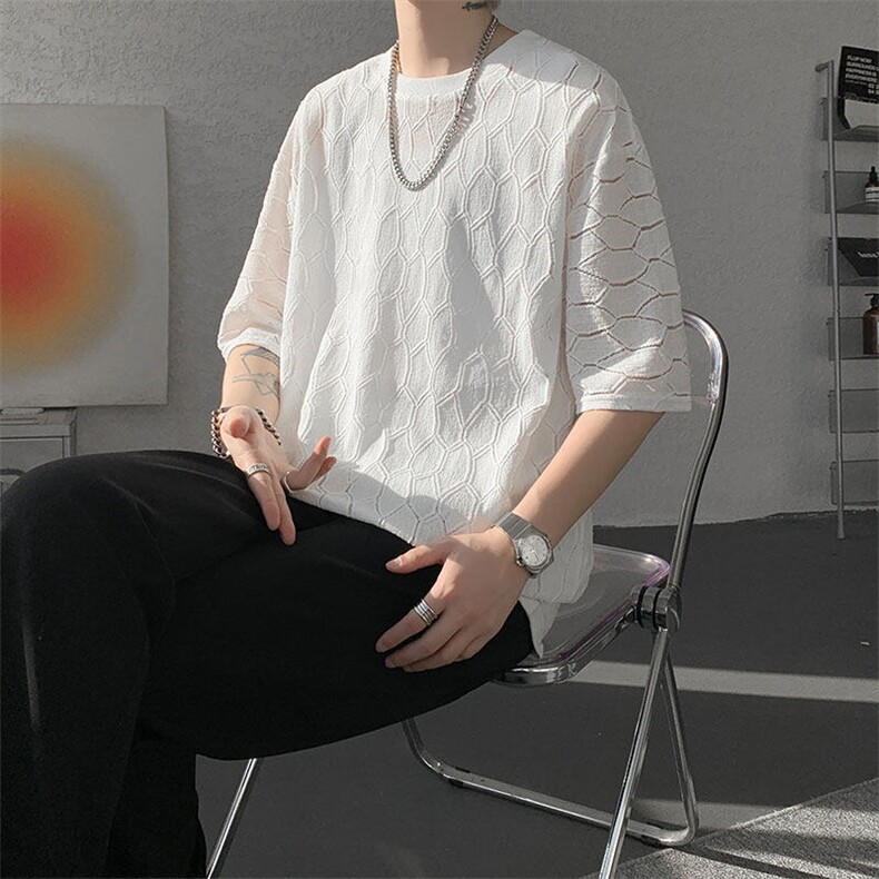 现货T10130-特p30控58高品质面料镂空痞帅大码圆领短袖T恤衫,男装T恤,电商A059