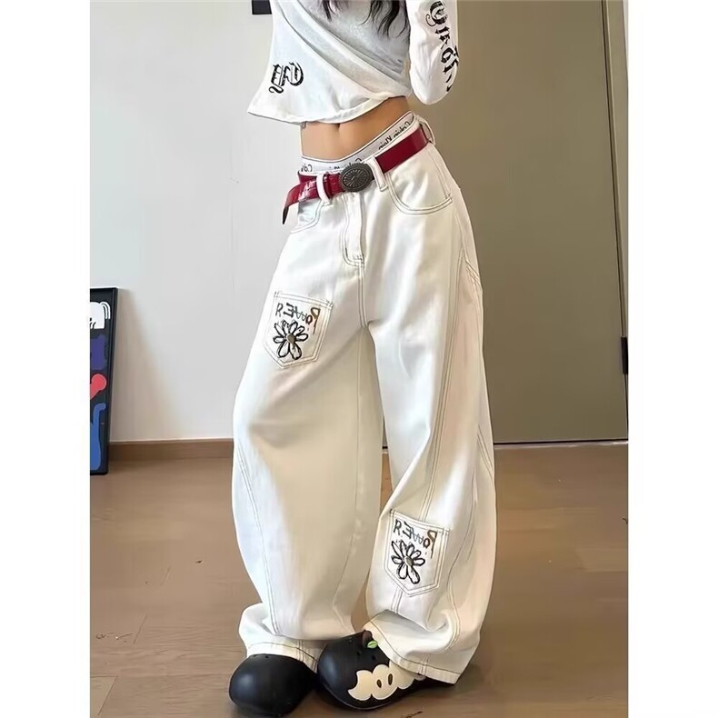 cleanfit白色弯刀牛仔裤男女美式高街设计感小众直筒阔腿镰刀裤子,男装牛仔裤,四季星座505