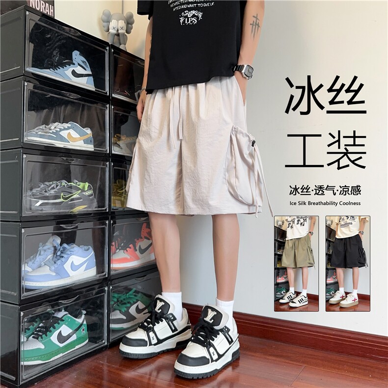 大口袋工装短裤男夏季薄款潮牌宽松直筒速干5五分裤潮流休闲中裤图片