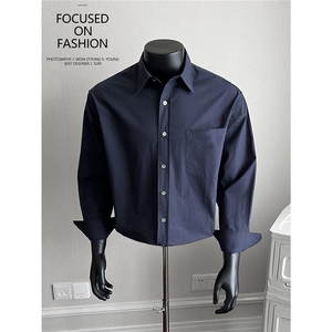 2026宽松休闲男士全棉长袖衬衫 藏青 S142/P58 控88，男装衬衫，电商A242