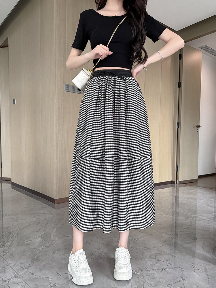水衣源2719款半身裙女夏季新款A字版显瘦伞裙格纹气质半裙,女装半身裙,水衣源
