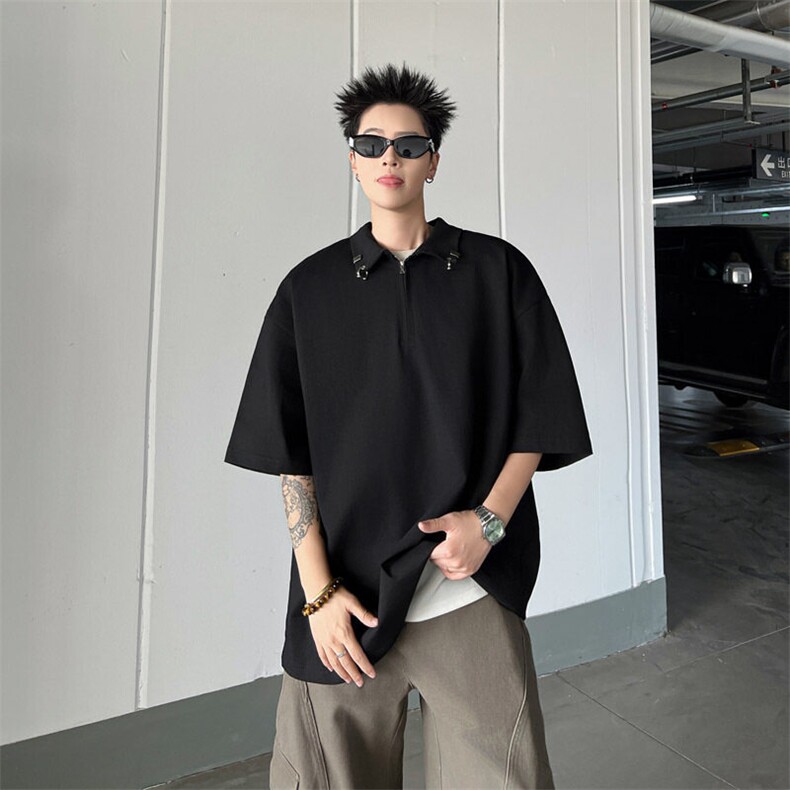 2025新款半金属扣短袖polo衫潮牌美式宽松半袖现货T1855-P42,男装Polo衫,星座512-3