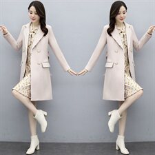 2020年冬装新款毛呢时尚套装大衣双排扣优雅淑女范气质休闲，女装套装/套裙，欣贝拉