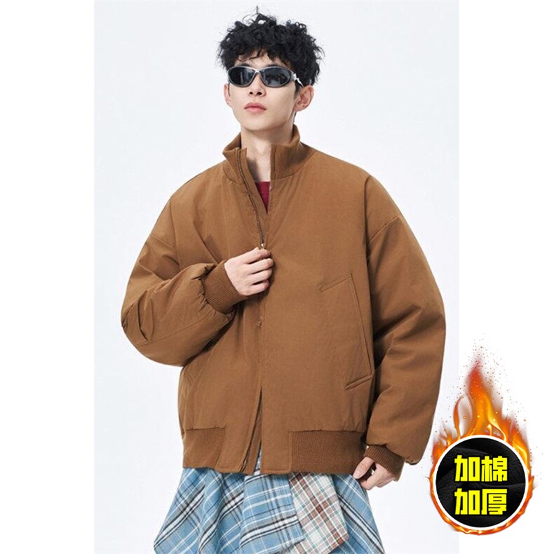 现货冬季美拉德立领飞行夹克廓形高街棒球服加棉加厚棉衣外套，男装夹克，电商A486-1