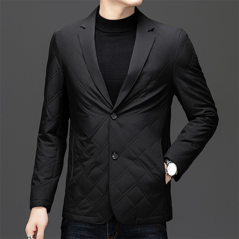 高级感秋冬季修身轻薄羽绒棉服西装外套男士中青年格子外套,男装西服套装,电商B212（原钱塘6029）