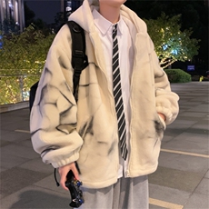 美式ins扎染羊羔绒棉服男加厚保暖棉衣冬季潮牌宽松连帽棉袄外套，男装棉衣，星座505-2（原电商A260-1)