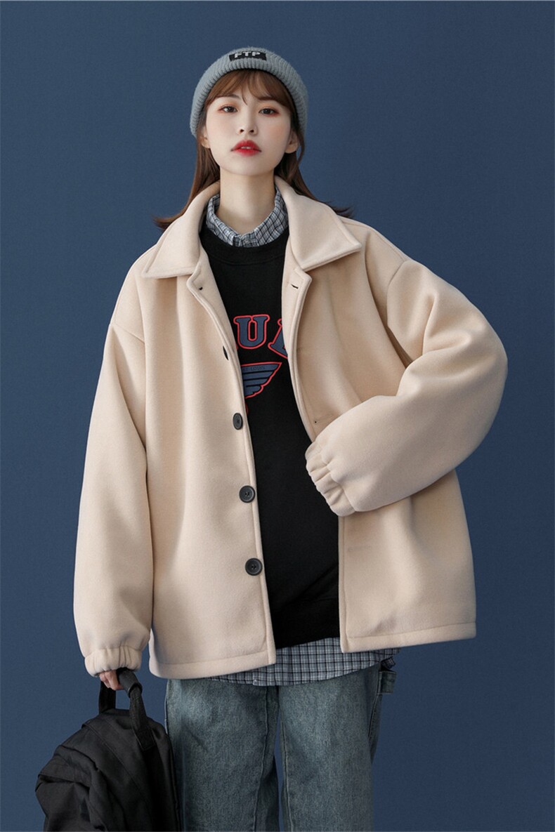 N2070/P75加棉P85毛呢大衣宽松中性风大码呢子外套夹克男女控98,女装毛呢外套,电商A141