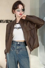 2024春秋款仿绵羊皮中古机车皮夹克立领仿真皮皮衣宽松短款外套女，女装皮衣，跑量工厂店
