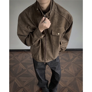 美式皮衣外套男春秋款潮牌立领麂皮绒夹克工装痞帅棒球服JK61-P90