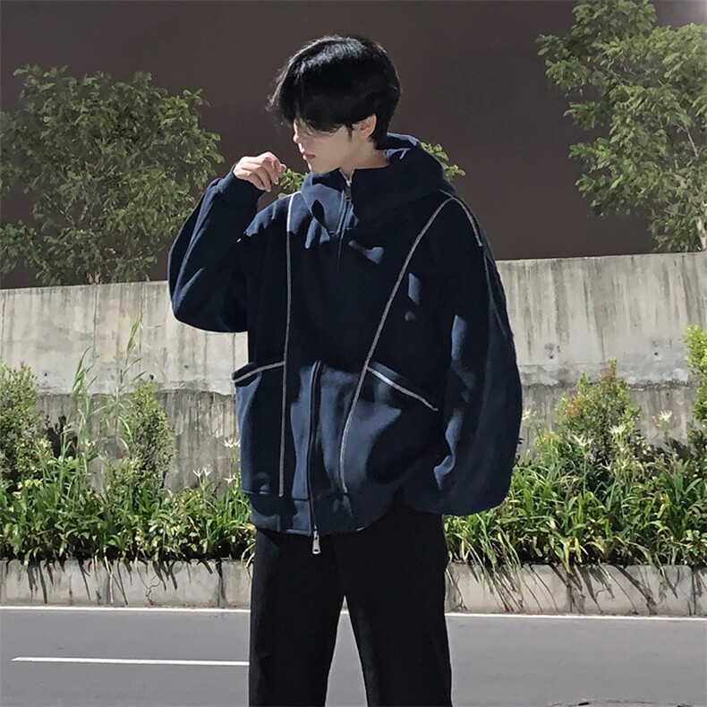 抖音得物高品质秋冬美式高街重磅结构辑明线纹理连帽卫衣外套W111，女装短外套，电商A486-1