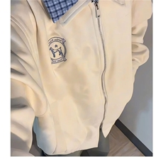 蓝白格纹假两件学院风翻领外套男女春秋设计穿搭夹克HH544P81，男装夹克，星座1013-5