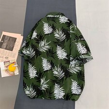 2021夏季新日系大码男港风沙滩情侣休闲短袖印花衬衫C3032-P35，男装衬衫，电商A001
