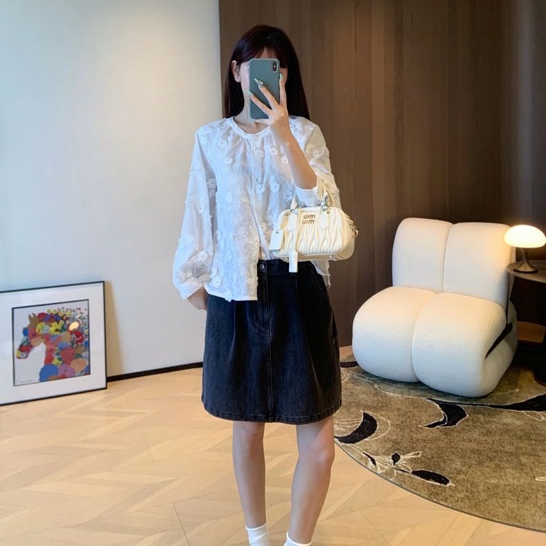 春季重工水溶刺绣棉感立体3D花朵提花百搭开衫上衣,女装衬衫,湘姗