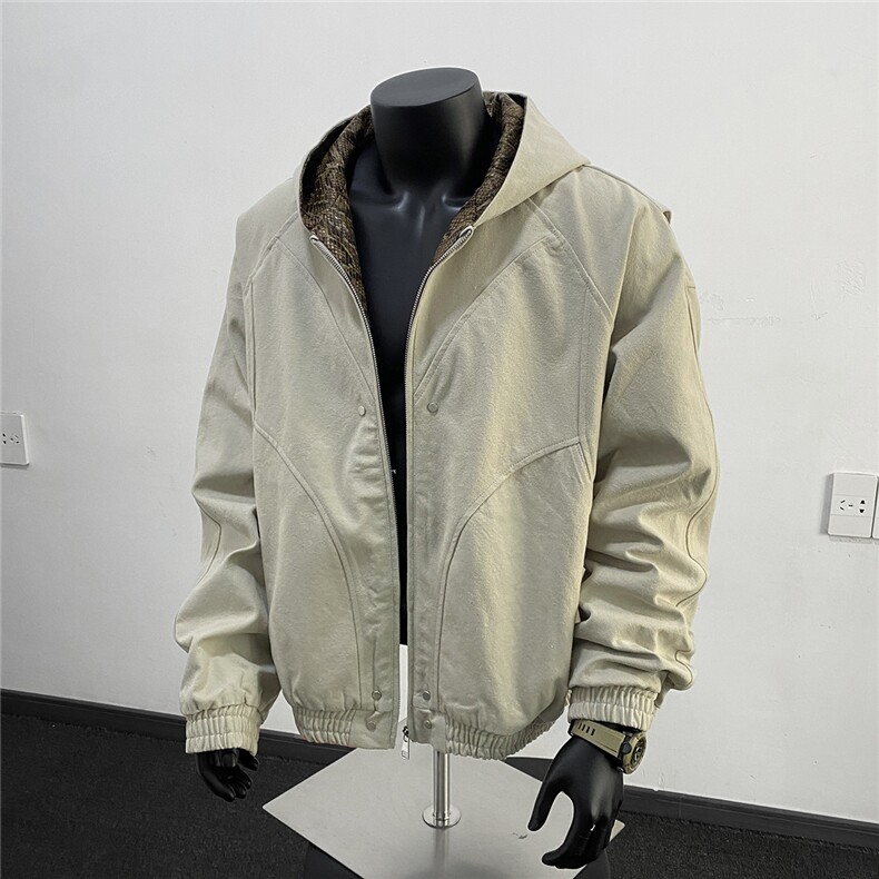美式高阶秋冬连帽拼接夹克痞帅百搭情侣外套J56017TP95,男装夹克,电商A247
