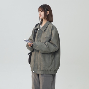 中性风PU皮工装翻领夹克2025秋季痞帅潮流外套XZ301b-2-JK2590P85图片