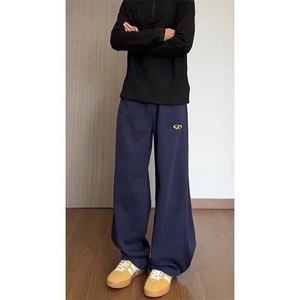美式复古风拉链设计休闲裤裤男女高街嘻哈直筒宽松长裤图片