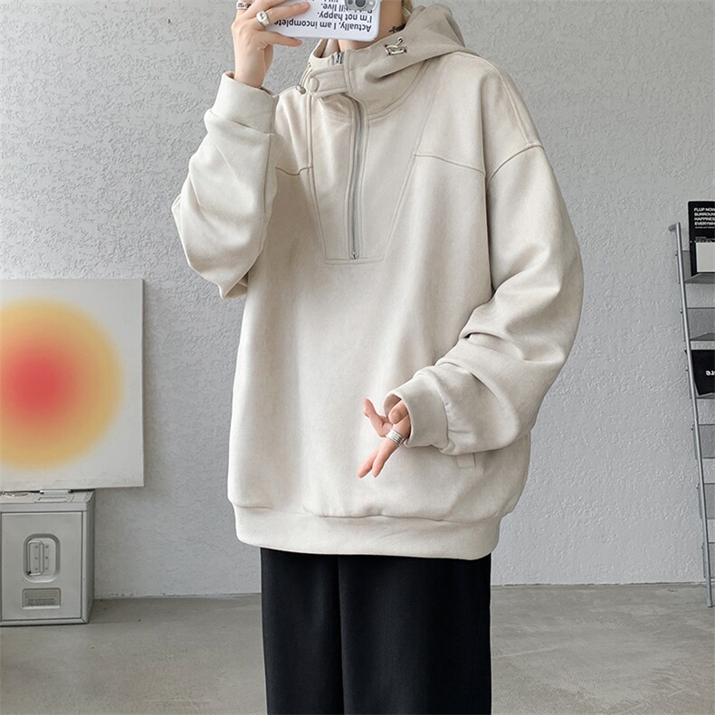 麂皮绒卫衣连帽M~8XL大码宽松美式重磅半拉链帽衫外套WY9102/P68，女装短外套，电商B238