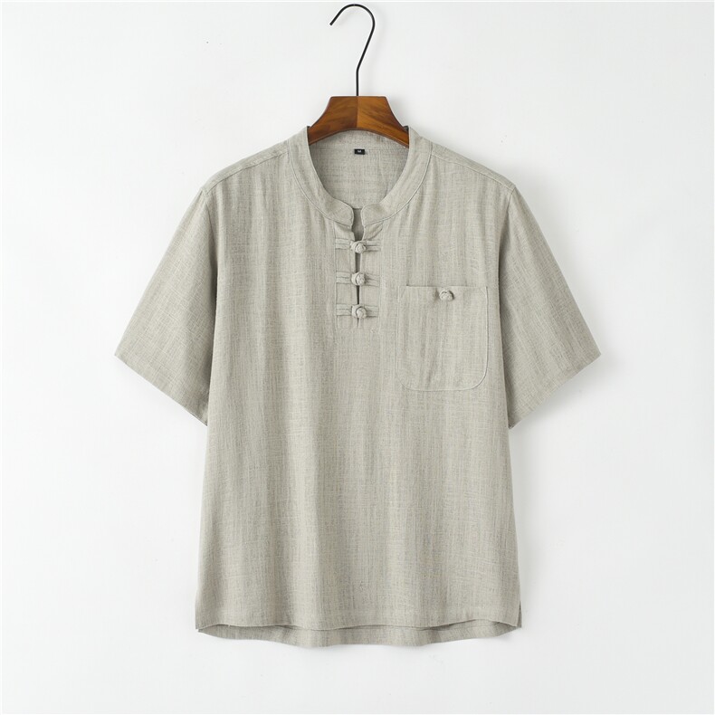 唐装男款风短袖衬衫中年男士中式复古汉服爸爸夏装居士服衬衣,男装民族服装,电商B212（原钱塘6029）