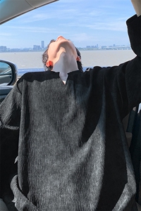 新款美式复古V领扎染纹理感大码打底衫长袖T恤男T53981-特P25控48图片