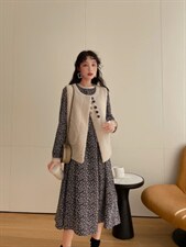 皮毛马甲配碎花裙一套好看，女装马甲，安玖拉