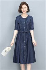 牛仔连衣裙女夏装2023年新款中长款收腰显瘦气质薄款小个子a字裙，女装连衣裙，玛其路
