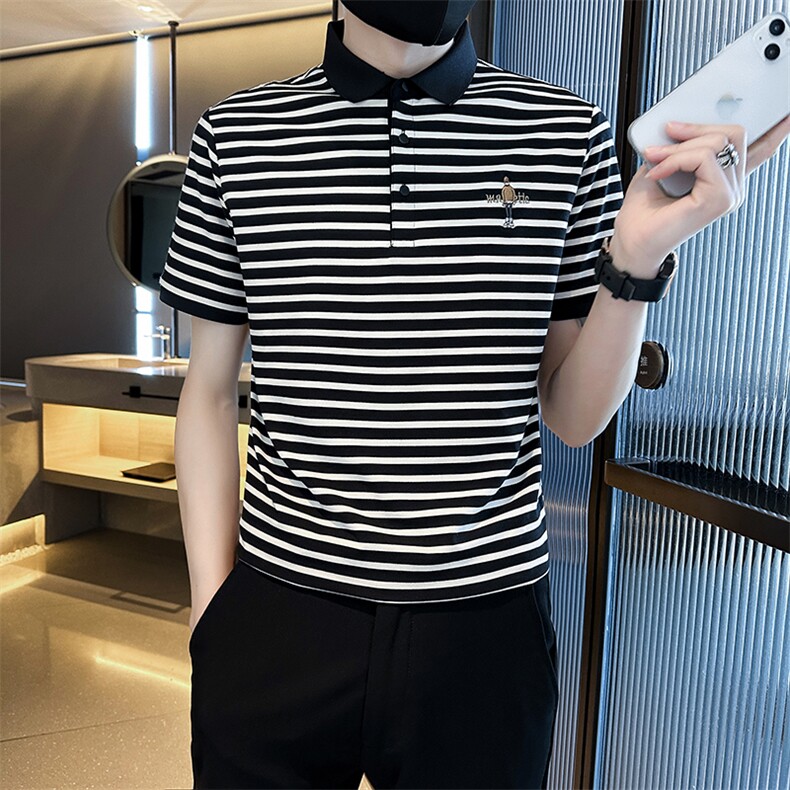 货已补齐夏季短袖T恤翻领条纹时尚Polo衫T08-特P43,男装T恤,电商D342