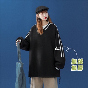 中性 秋季潮流纯色宽松V领卫衣 B01  P55控78加绒P65图片