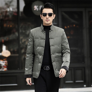 中年唐装90%白鸭绒复古盘扣风中式爸爸羽绒服外套A517-P198图片
