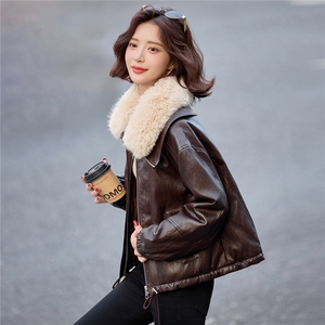 【冬季女装新款】大量现货可脱卸大毛领金属丝皮羽绒服P-235图片