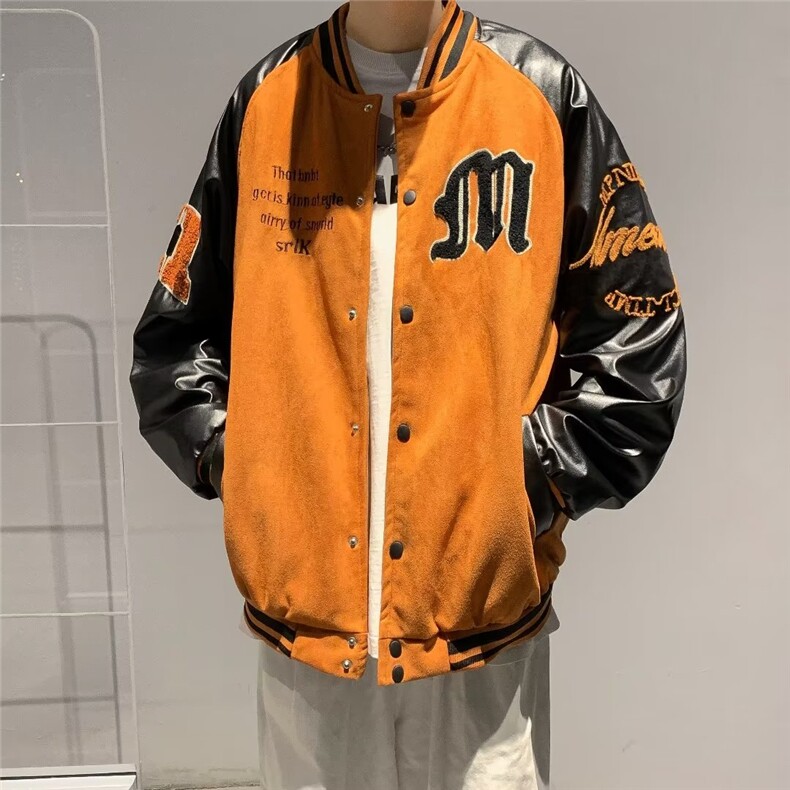 2023新款美式复古撞色高街刺绣麂皮绒棒球服夹克W9207P68图片