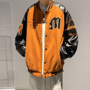 2023新款美式复古撞色高街刺绣麂皮绒棒球服夹克W9207P68图片