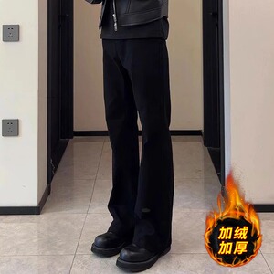 黑色美式微喇卫裤男款秋冬高个子cleanfit裤子加绒修身运动直筒裤图片