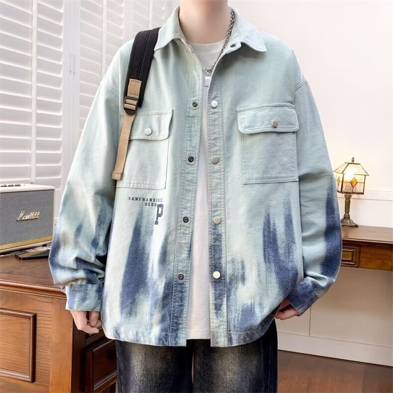 渐变牛仔外套男生春秋季新款初高中学生纯棉夹克男装士青少年上衣，男装工装外套，星座1210-1