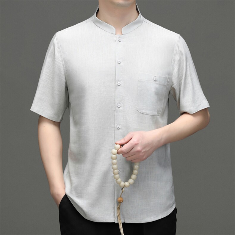 夏季棉麻男士亚麻短袖t恤2023新款复古唐装休闲半袖衣服汉服男装图片