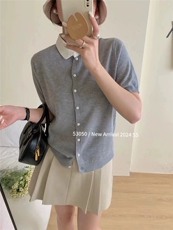 气质小翻领设计薄款开衫女2025春夏新款针织衫，女装针织衫/毛衣，圣旺供货