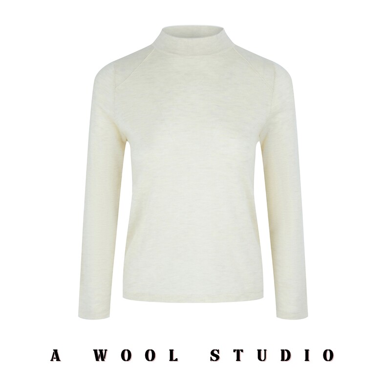 2025年秋季新款百搭女士长袖双层领半高针织衫，女装针织衫/毛衣，宋氏羊绒