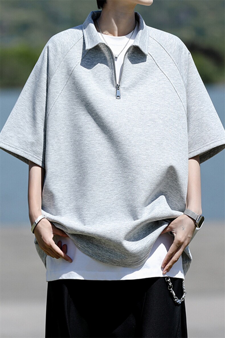 8XL-M半拉链t恤短袖POLO衫男款夏季美式翻领宽松大码半袖DT008P45,男装T恤,电商B312